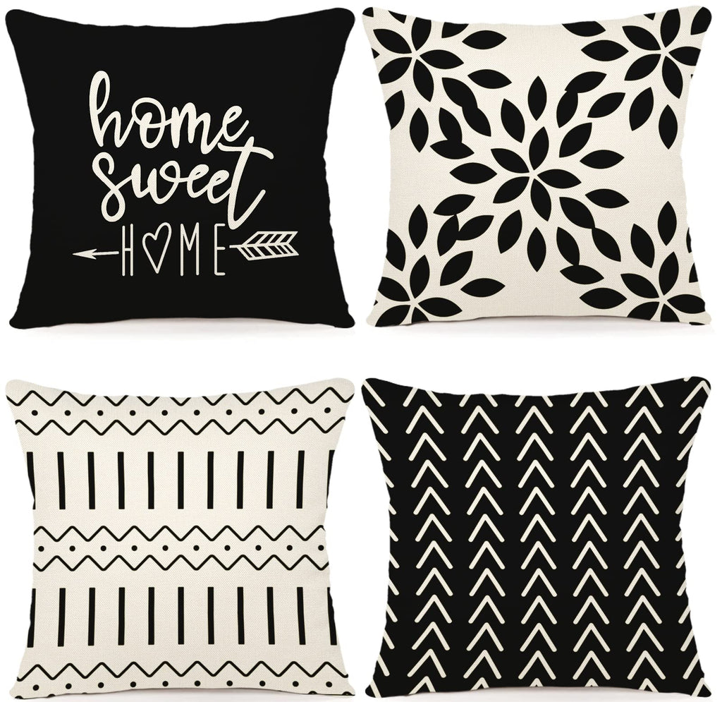 Pillow Covers 16x16 Set of 4, Modern Sofa Throw Pillow Cover, Decorative Outdoor Linen Fabric Pillow Case for Couch