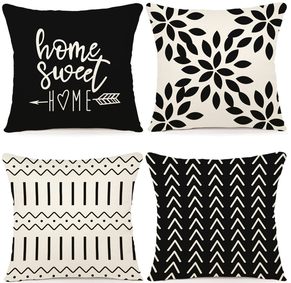 Pillow Covers 16x16 Set of 4, Modern Sofa Throw Pillow Cover, Decorative Outdoor Linen Fabric Pillow Case for Couch
