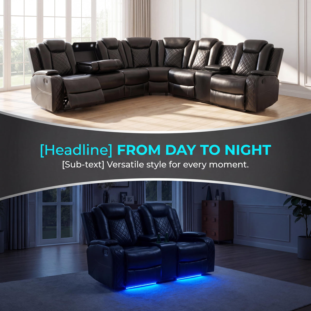 Power Reclining Leather Sectional Sofa Set