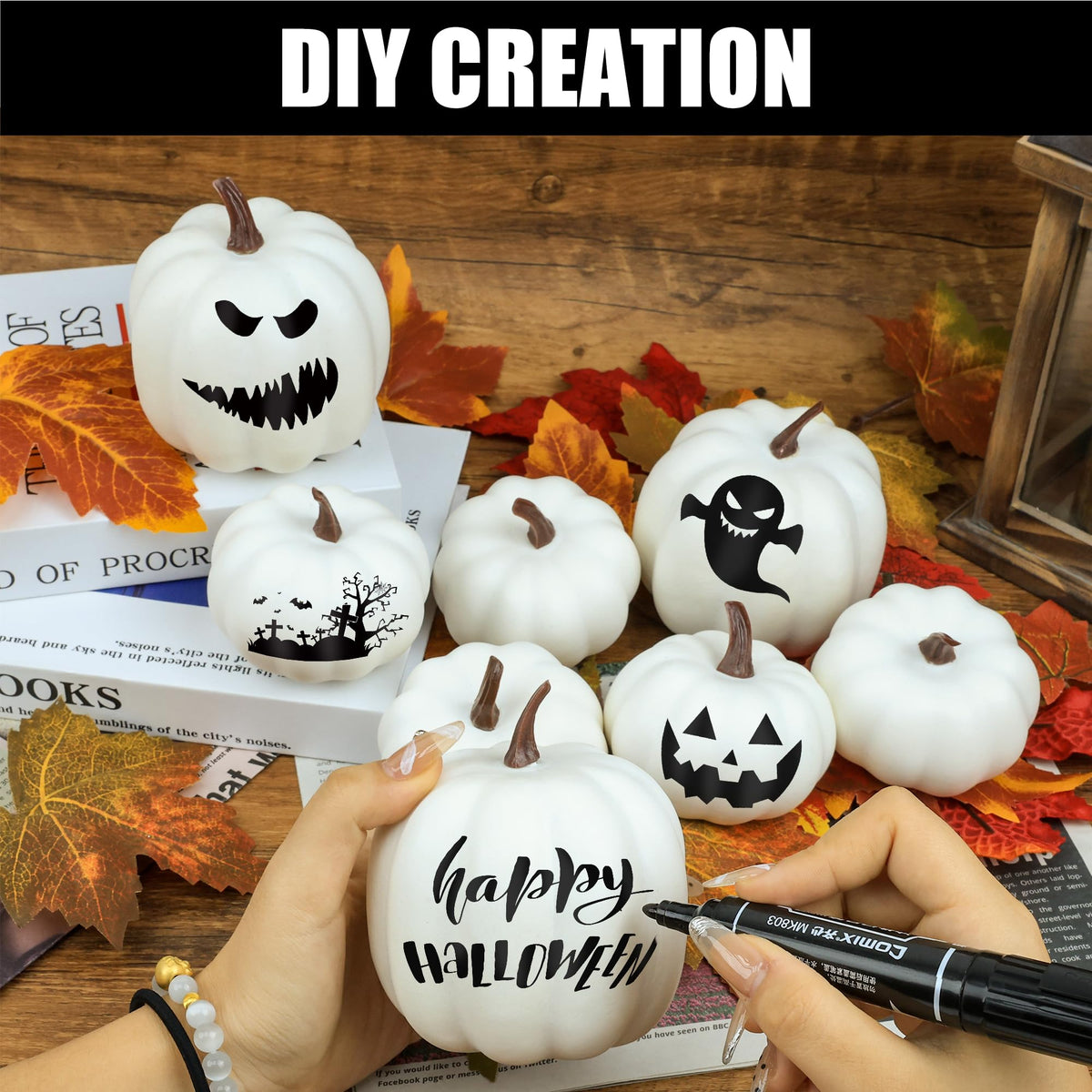 Pumpkin Decor - White Artificial Pumpkins - 8 PCS Foam Pumpkin Set