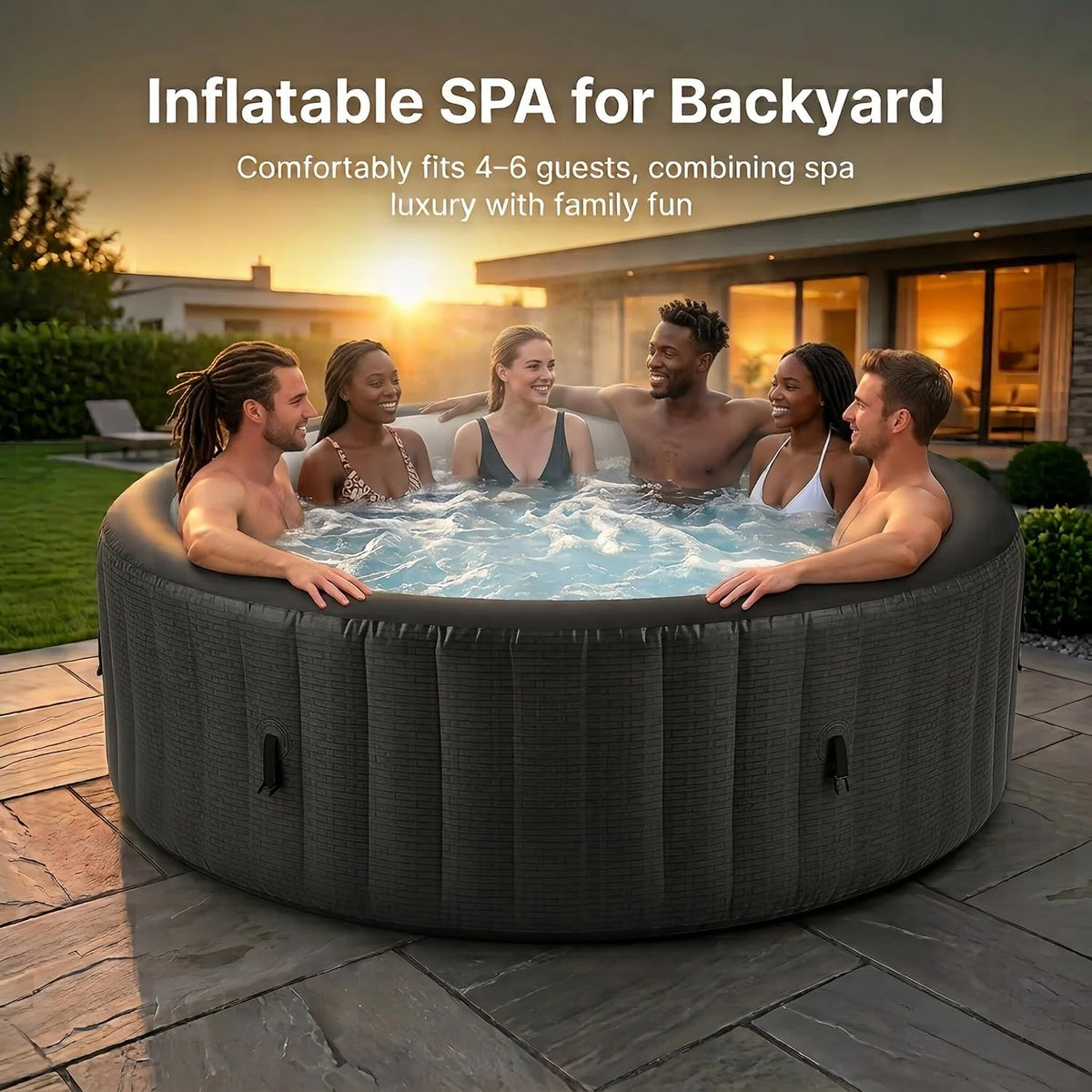 Inflatable Hot Tub for 4-6 Person, 82" Round Portable Hot Tub with Automatic Inflation, 130 Bubble Jets & Durable
