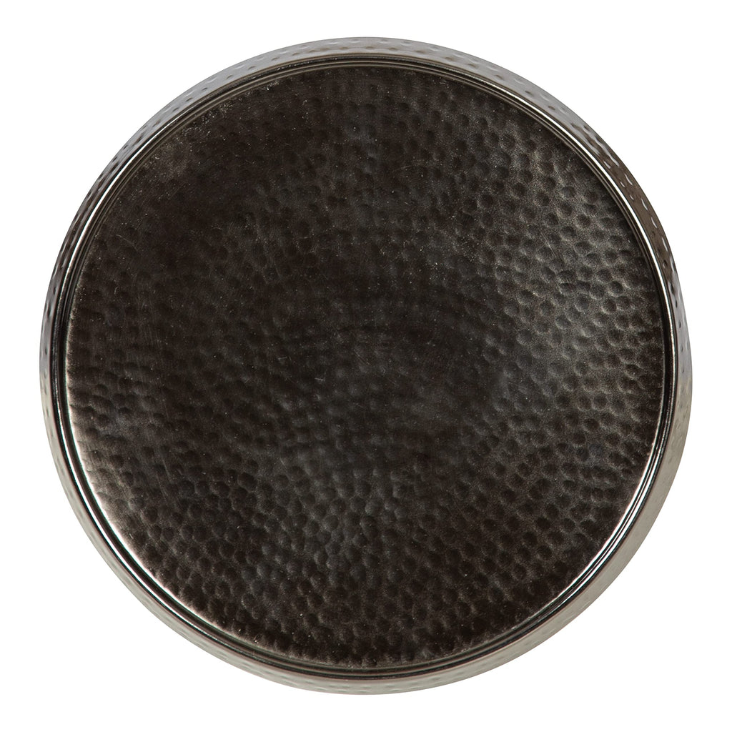 Inspired Saarinen Style Sanzo Modern Pedestal Side Table; 9 x 9 x 23; Pewter; Decorative with Hammered Tabletop