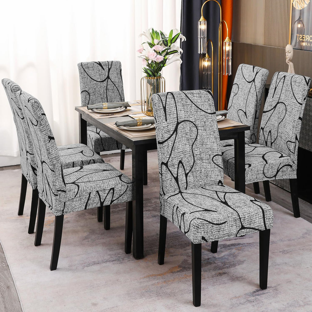 Dining Room Chair Covers Set of 6, Stretch Printed Parsons Chair Slipcovers Spandex Removable Washable Kitchen Chair
