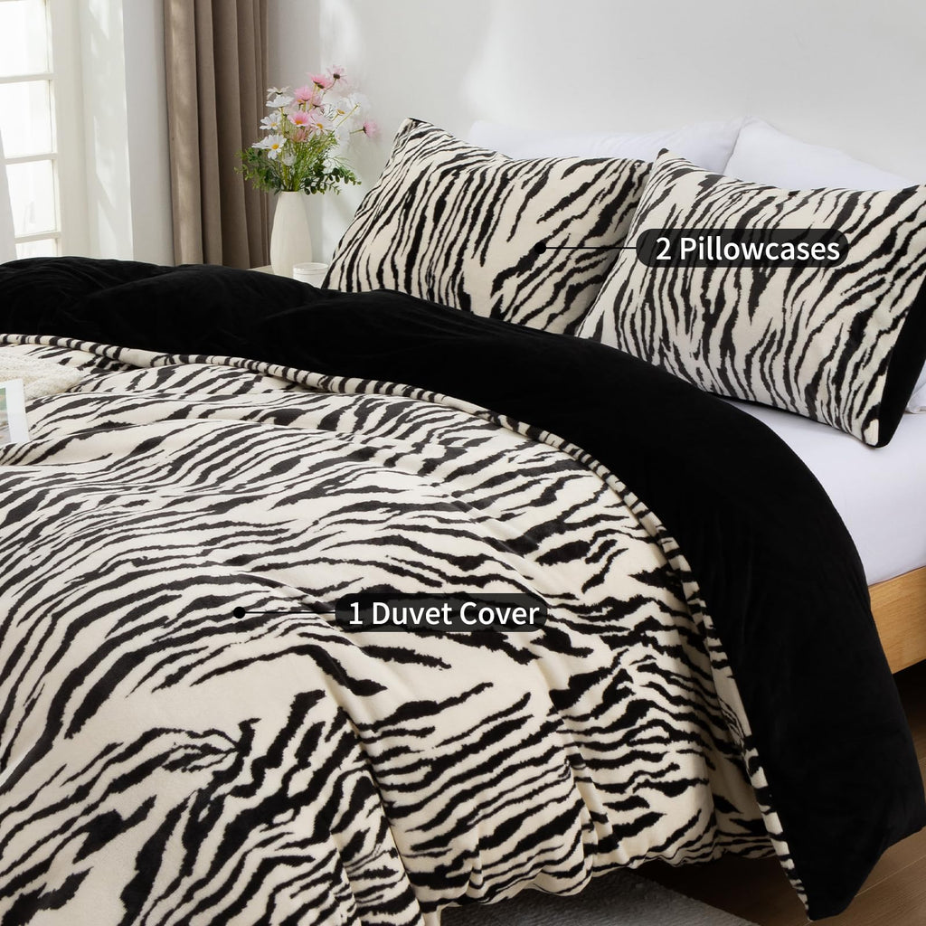 Zebra Flannel Fluffy Duvet Cover Set Soft Faux Fur Fuzzy Plush