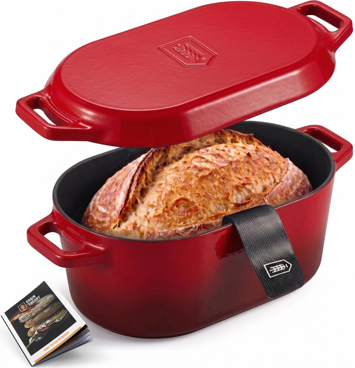 Oval Dutch Oven, for Bread Baking, Sourdough Loaf Pan, Dual Handles, Enameled Cast Iron, with Sling, Dishwasher Safe