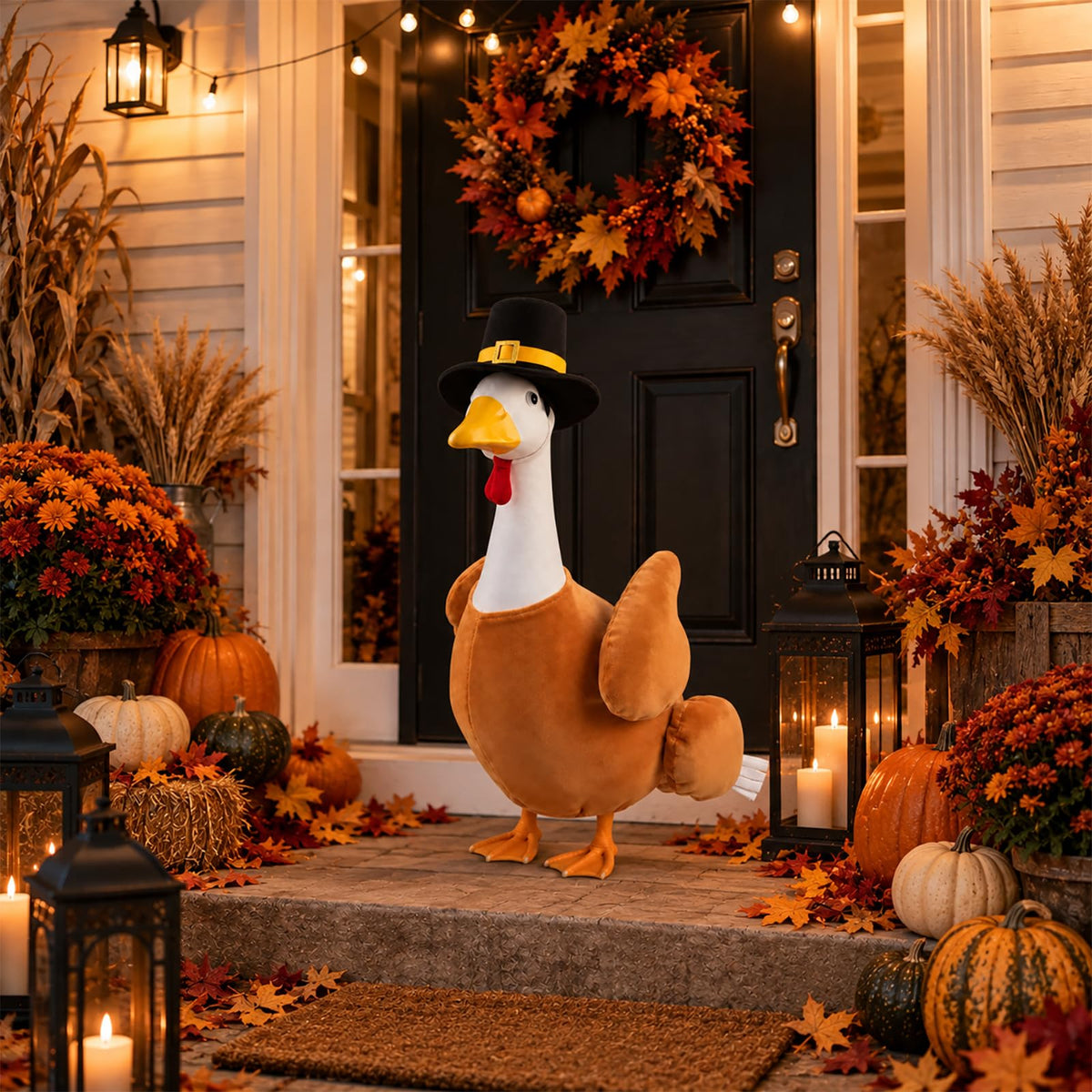 Thanksgiving Turkey Porch Goose Outfits for 23" Goose Statue