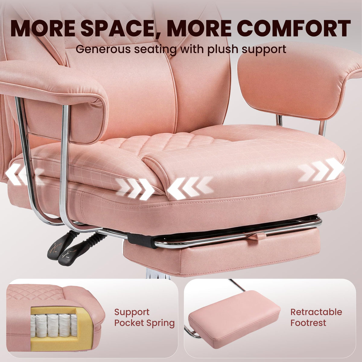 Big and Tall Gaming Chair with Footrest, Reclining Chair, Pink