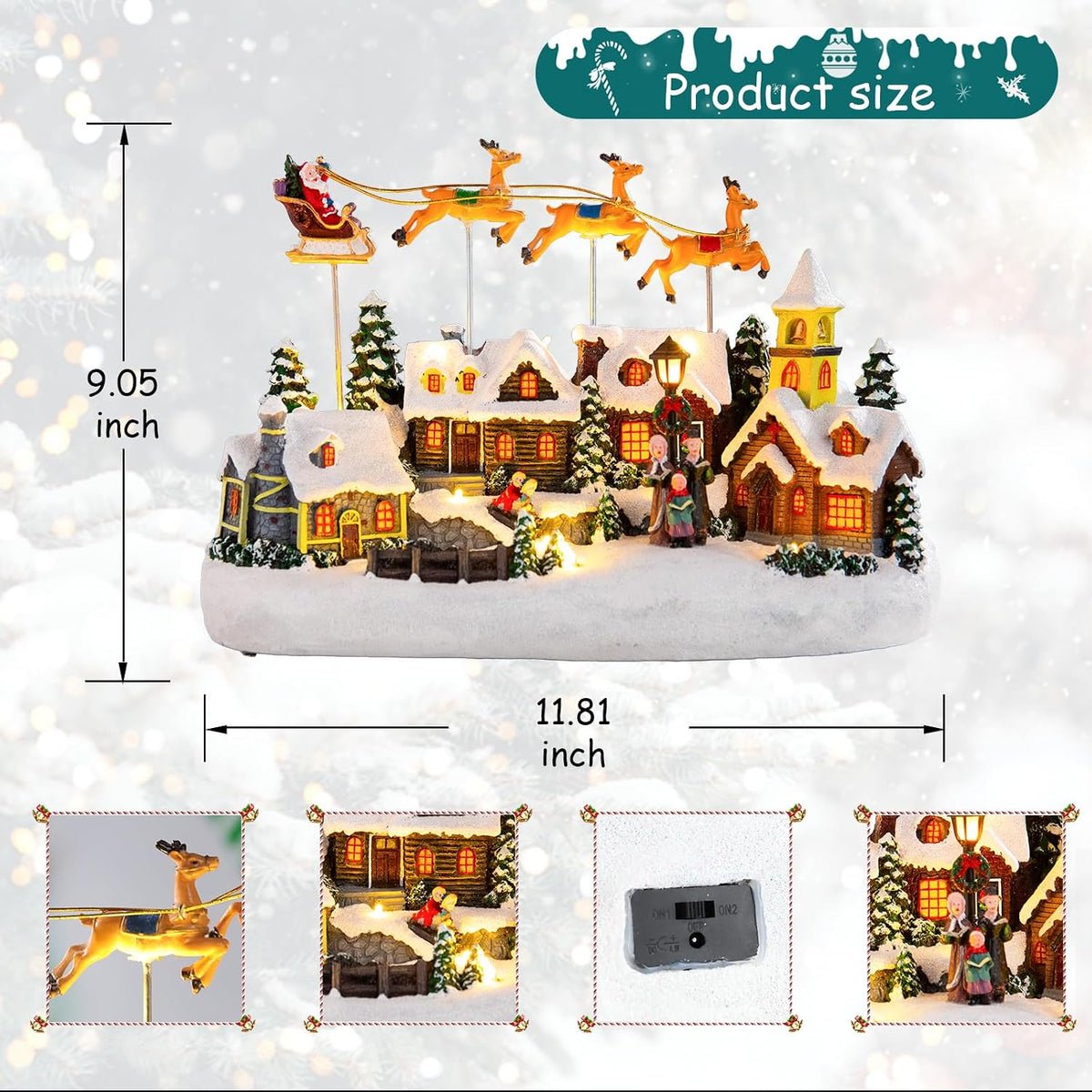 Christmas Village Lighted Decoration Musical Animated Display Christmas Collectible Santa Deer Battery Operated