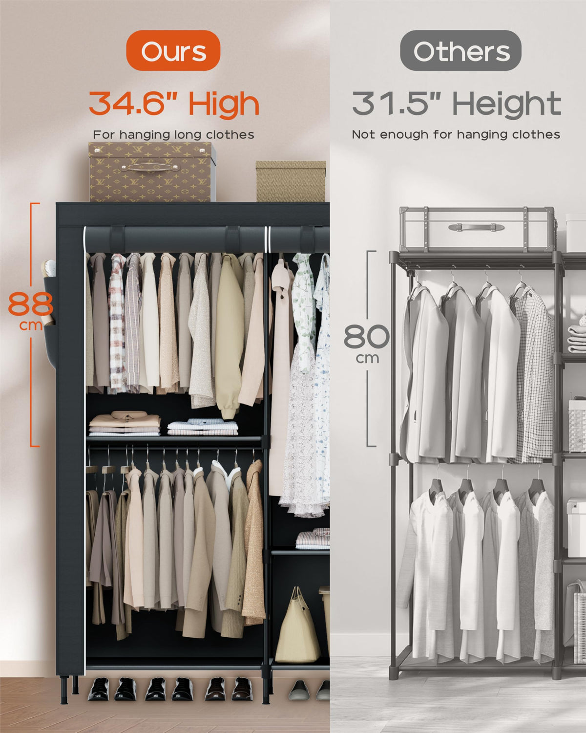 Portable Closet, 81.5 Inch Extra Large Capacity Wardrobe Closet with Cover, Clothes Storage Organizer with Shelves
