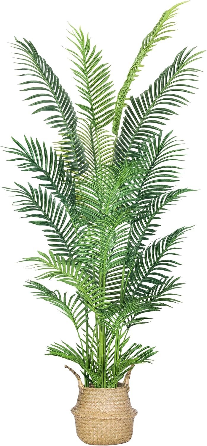 6FT Artificial Palm Tree,Faux Areca Palm Plant with Real Touch Leaves and Adjustable Branches,Fake Tropical Palm Tree