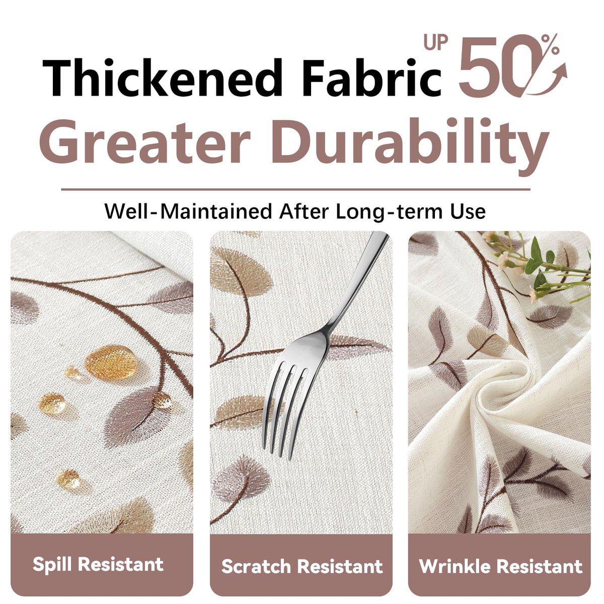Fall Coffee Leaf Embroidered Rectangle Tablecloth Tassels 55"×120"