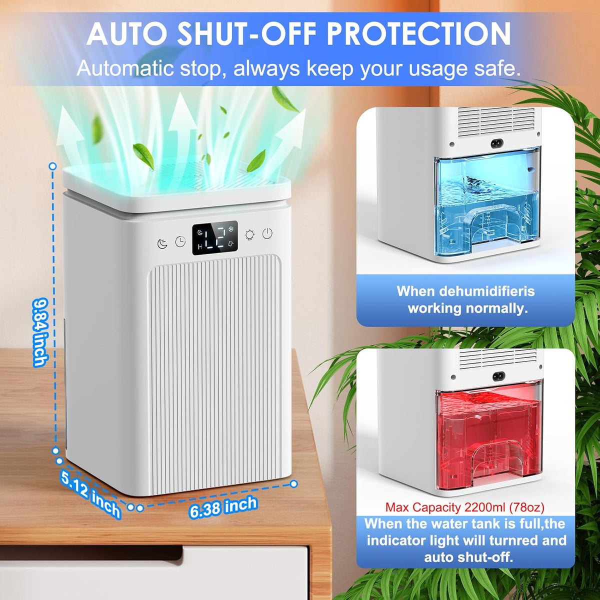 Dehumidifier,75 OZ Water Tank, Quiet Dehumidifiers for Home,Basement, Bedroom,Bathroom, RV,Closet with Auto Shut Off