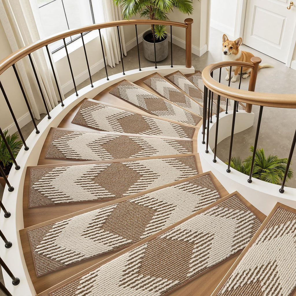15 Pack Non Slip, 3D Peel and Stick Carpet for Wooden Steps Indoor, Washable Reusable Stair Runner Rugs for Dogs &