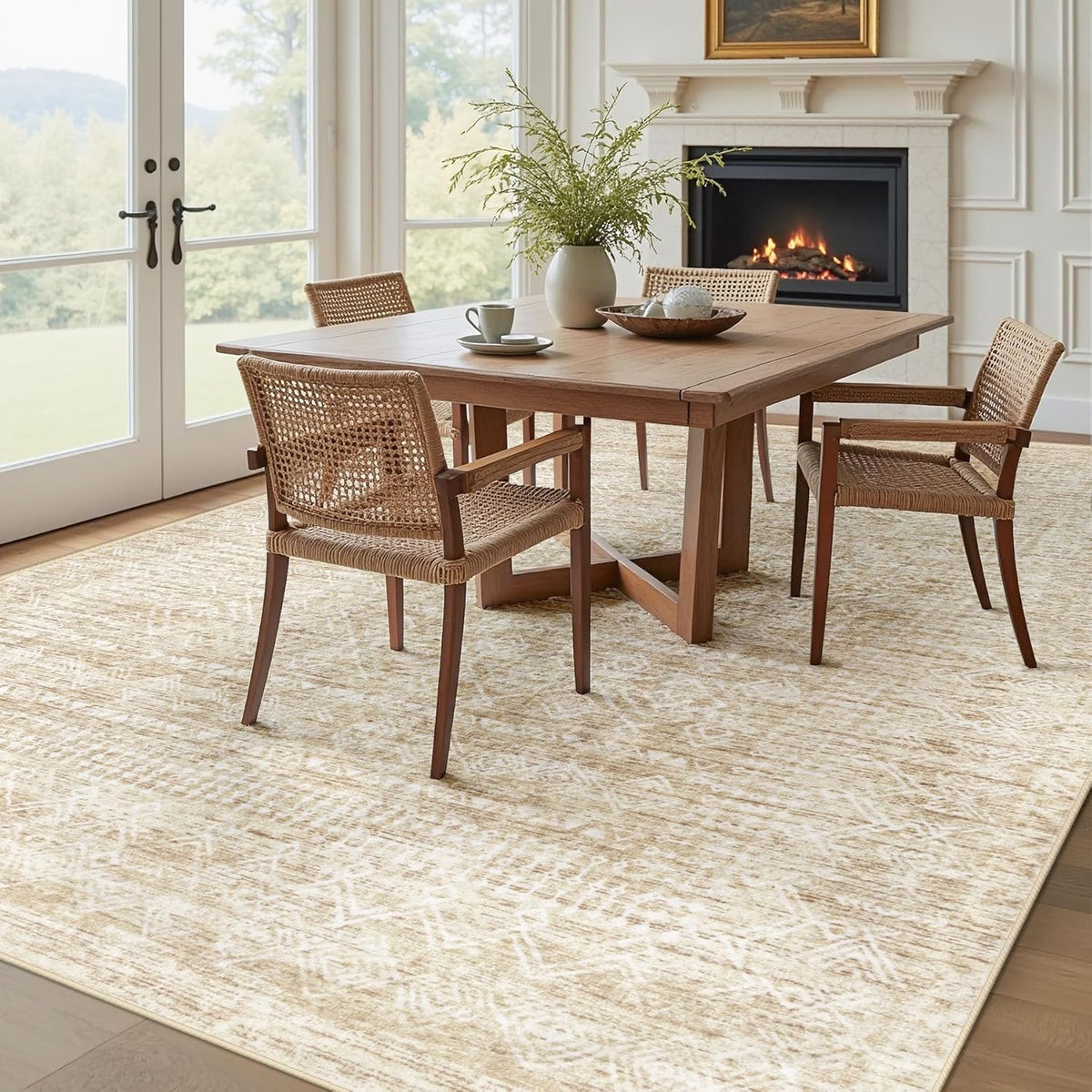 Living Room Rugs: Washable Moroccan Geometric Boho Rug Farmhouse Non Slip Stain Resistant Large Rug Low Pile