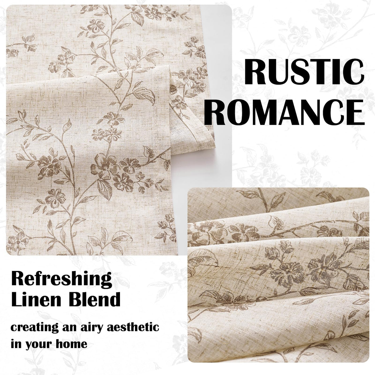 " Farmhouse Polyester blended Curtains Taupe Floral Curtains 96 Inch Length Back Tab Drapes Bedroom Light Filtering