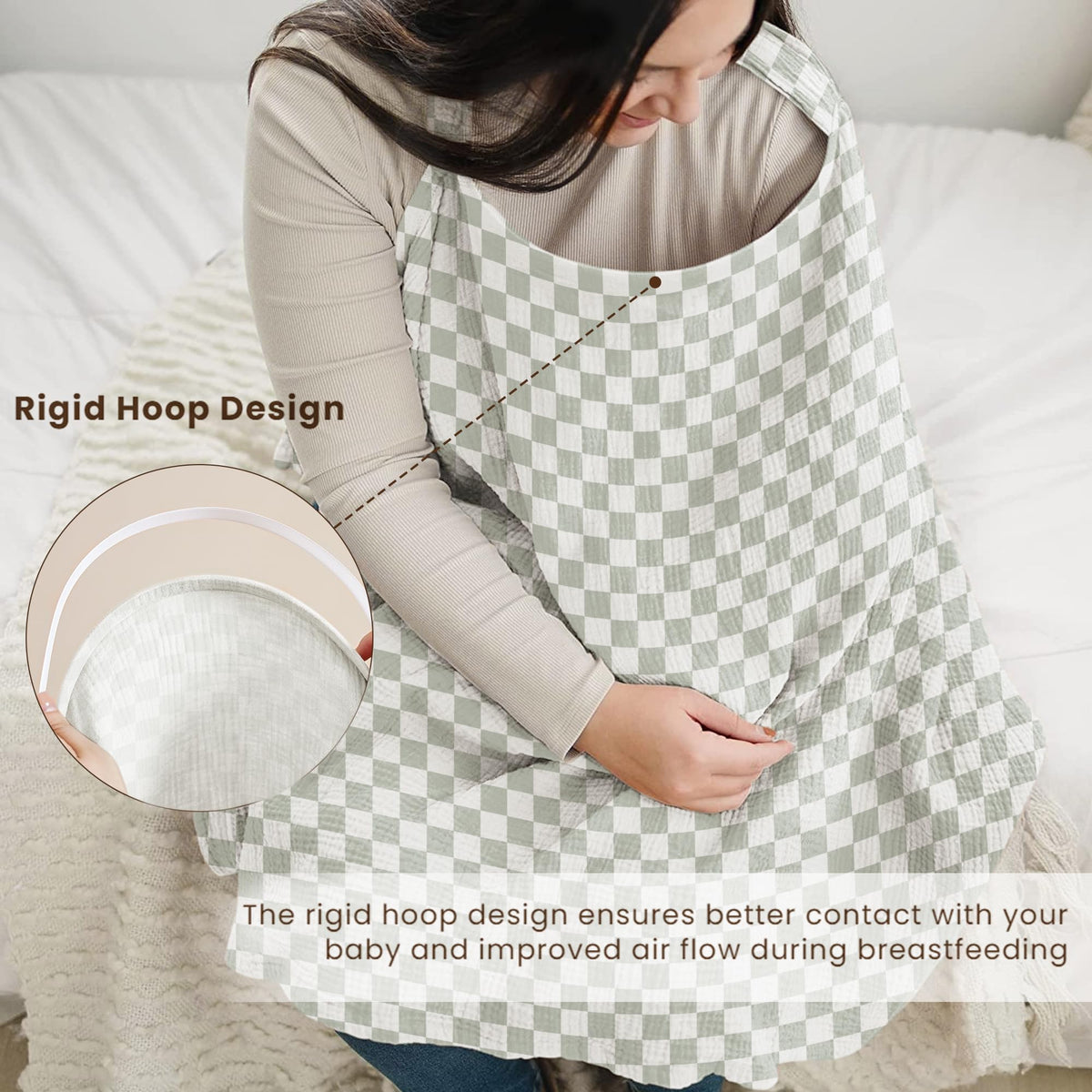 Muslin Nursing Cover Up for Breastfeeding with Rigid Hoop