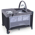 3 in 1 Play Yard, Travel Crib Bassinet Bed for Baby, Changing Table w/Safety Belt, Hanging Bar, Lockable
