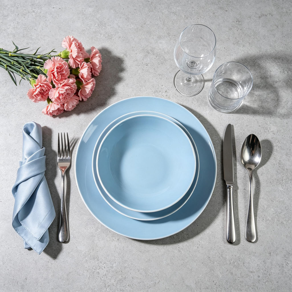 Stoneware Coupe Shape 12pc Dinnerware Set, Outside White + Inside Blue