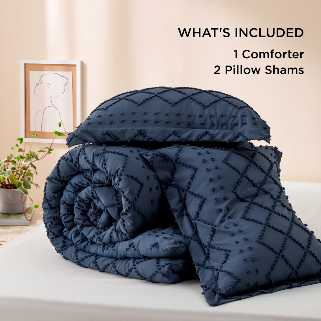 Boho Tufted Navy Comforter Set, Oversized