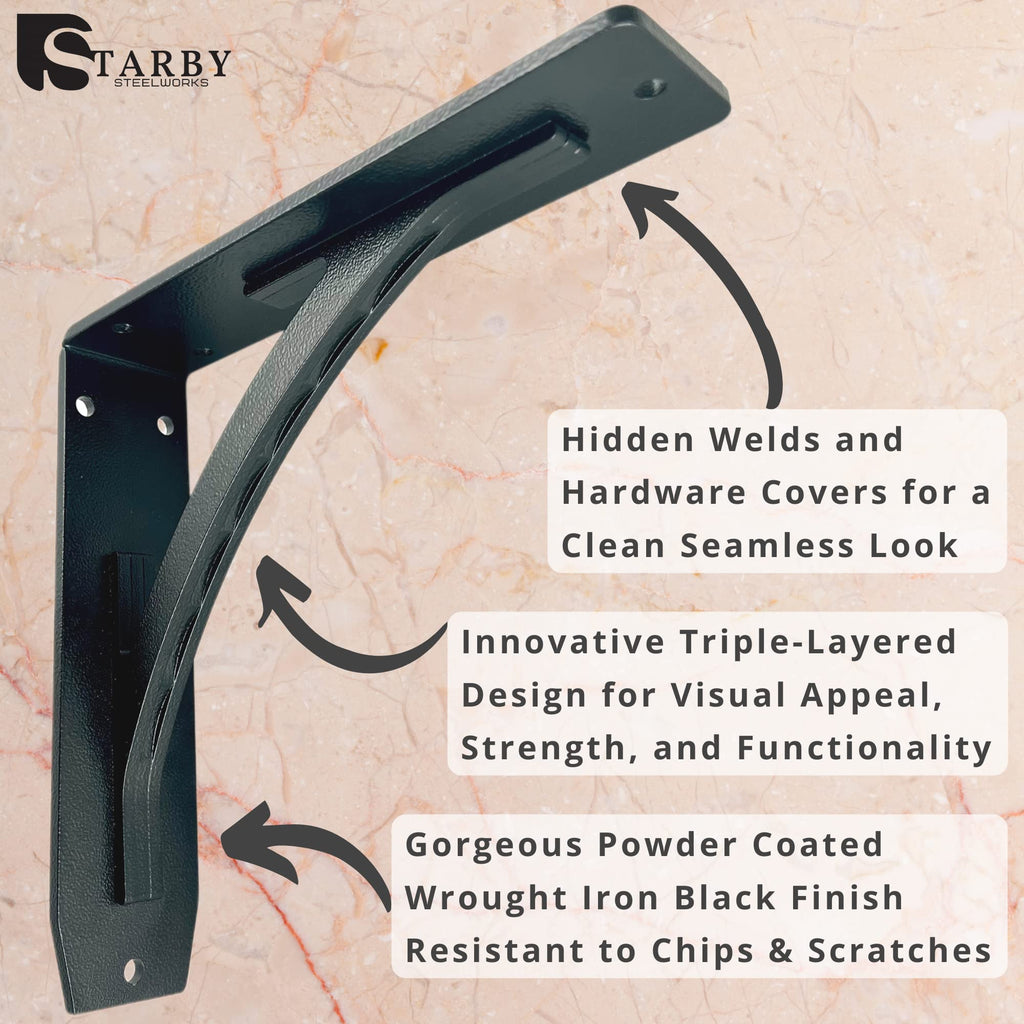 Designer Heavy Duty Metal Shelf Brackets (2 Each) - Fireplace Mantel Corbels, Shelf Brackets and Counter Supports