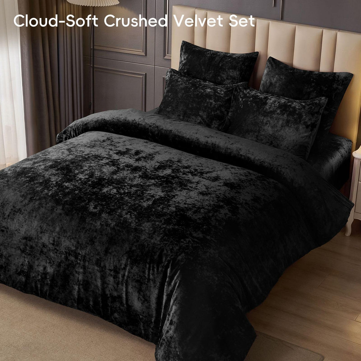 Crushed Velvet Comforter King Black, 5-Pc Winter Set