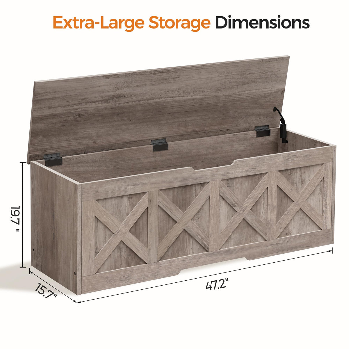 47.2" Extra-Large Wooden Storage Chest, Farmhouse Storage Bench