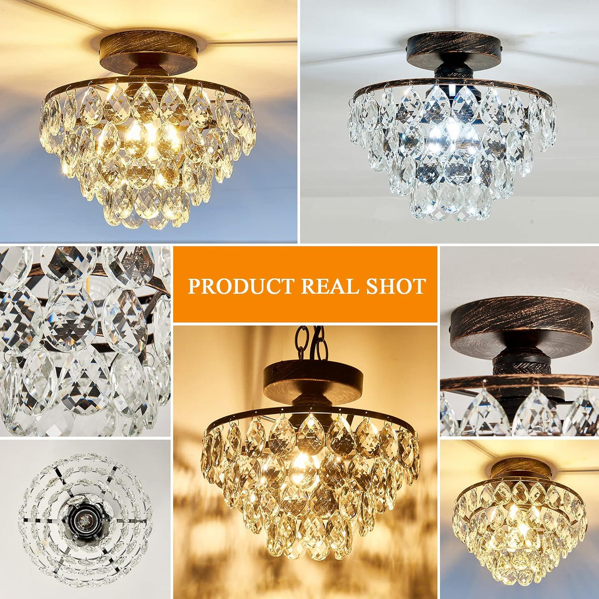 Oil Rubbed Bronze Mini Modern Flush Mount Crystal Chandelier