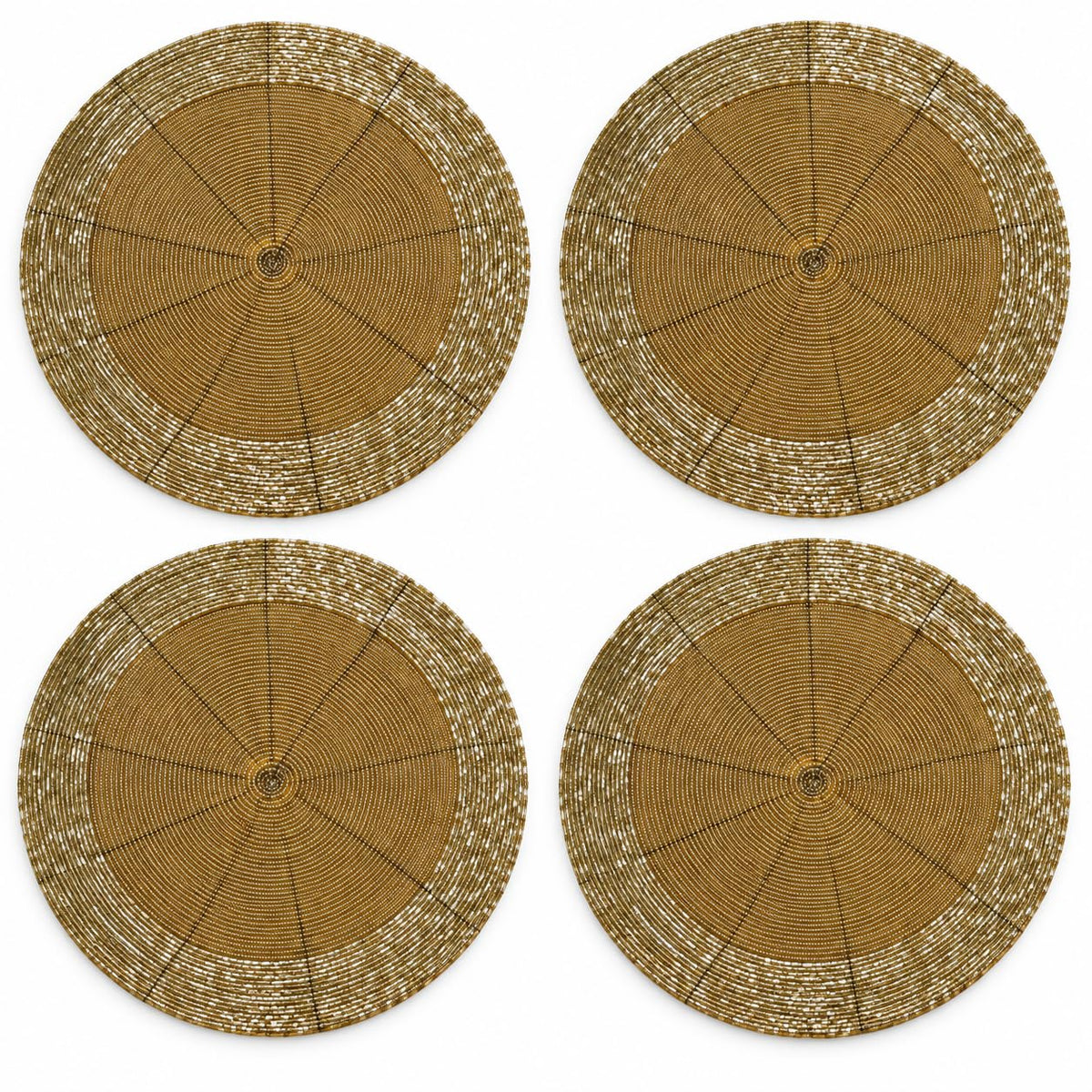 Beaded Round placemate Gold Tonal Charger Placemats, Set of 4 13-Inch Round