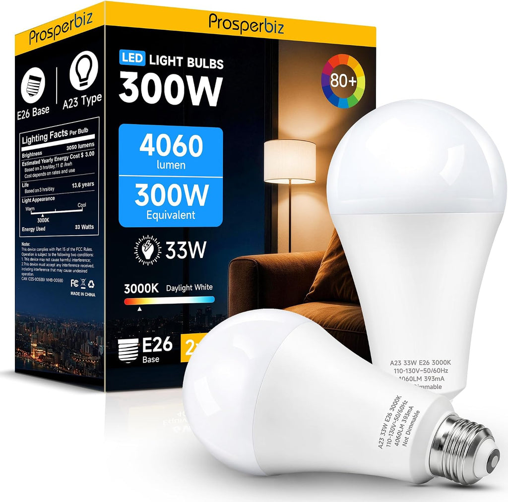 300W Equivalent Super Bright A23 LED Light Bulbs, Warm White 3000K