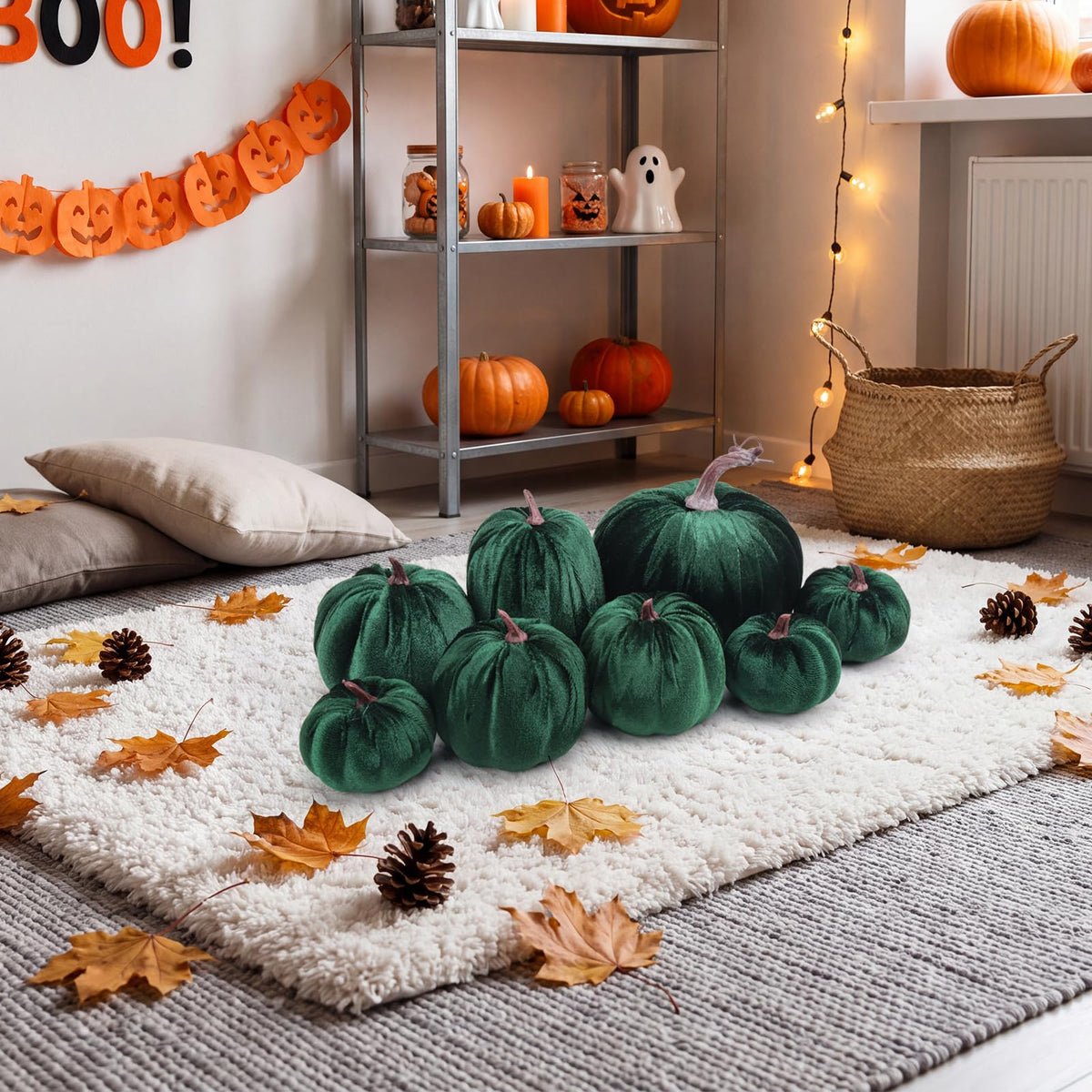 8 Pcs Fake Green Velvet Pumpkins Artificial Pumpkin Decoration