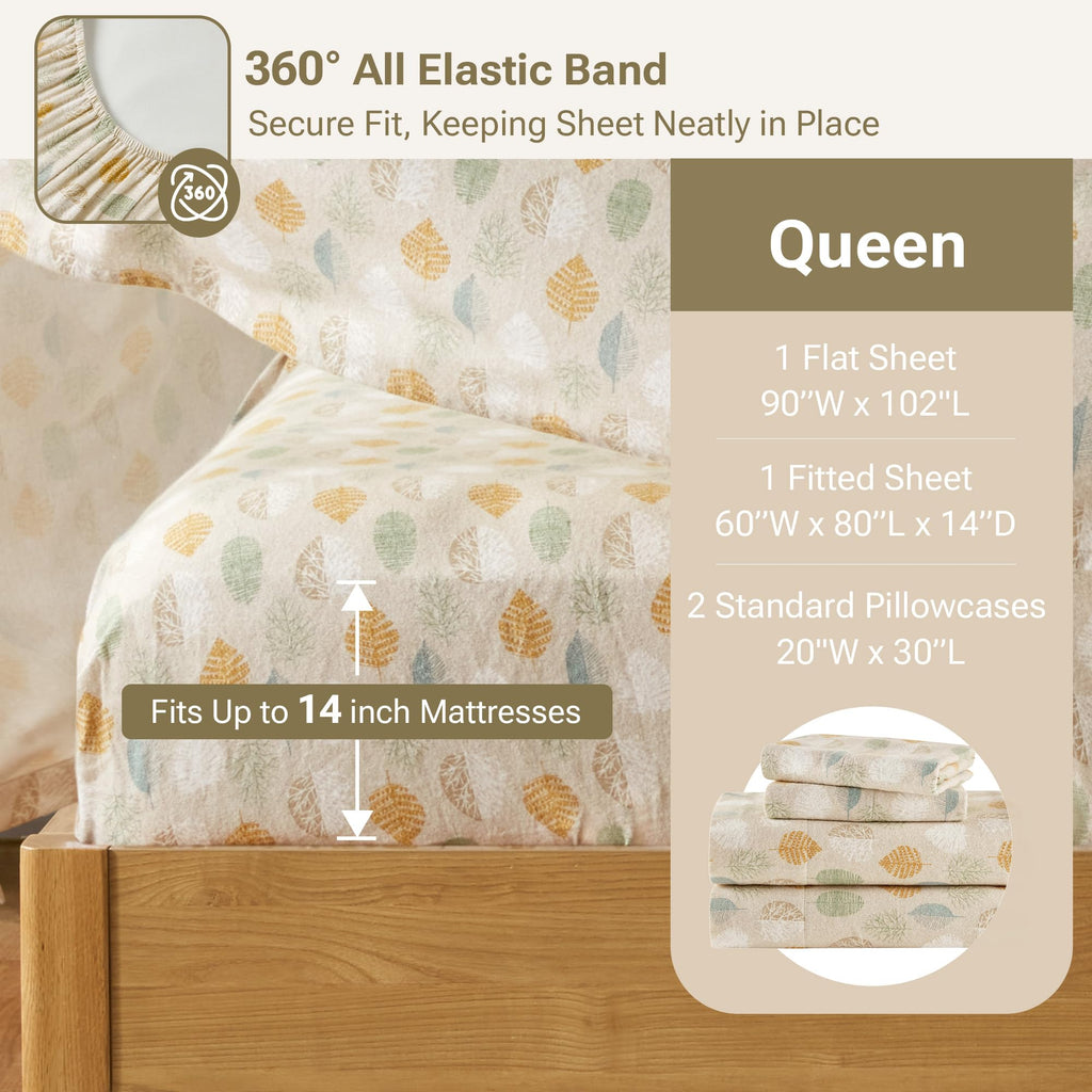 Cozy Flannel Sheets 100% Cotton, Sheet Set, 4 Piece