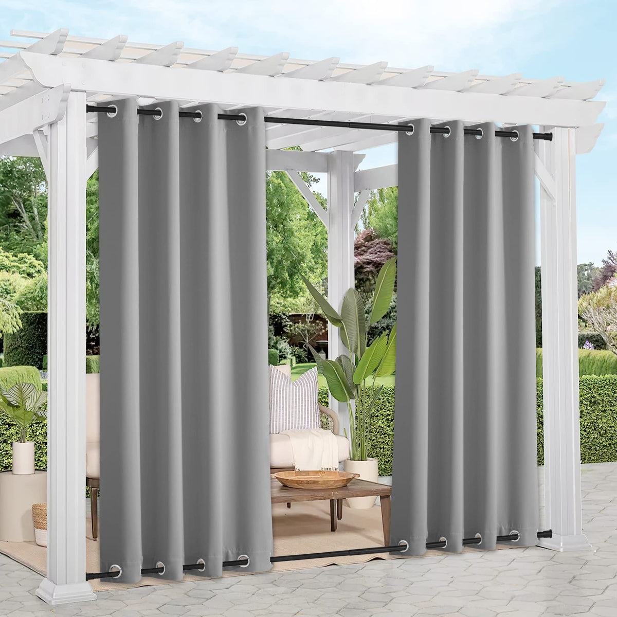 Outdoor Curtains Sunblock with Rustproof Grommet Top and Bottom 2 Panels, Thermal Insulated Fixed Windproof Blackout