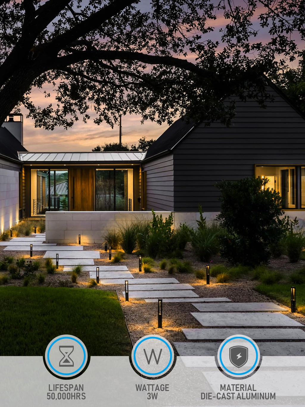3W LED Low Voltage Path Lights Aluminum 3000K Black