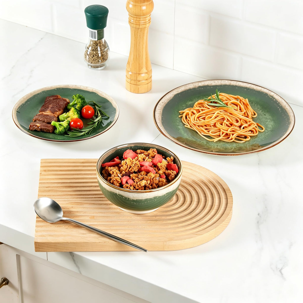12 Pieces Ceramic Dinnerware Sets for 4, Moss Green
