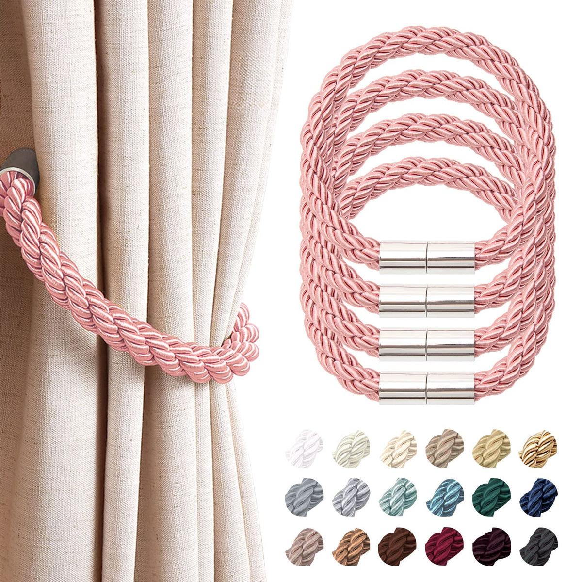 Strong Magnetic Curtain Tiebacks Modern Simple Style Drape Tie Backs Convenient Decorative Weave Rope Curtain - 4 Pack