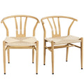 Dining Chairs Set of 6 Mid Century Modern Woven Chairs Wood Color