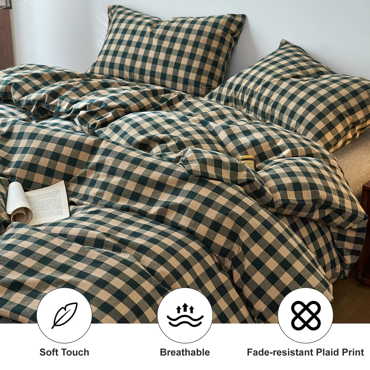 Boho Washed Cotton Plaid Duvet Cover Checkered Bedding