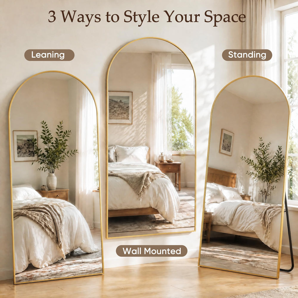 76"x34" Arched Full Length Mirror, Large Floor Mirror, Gold