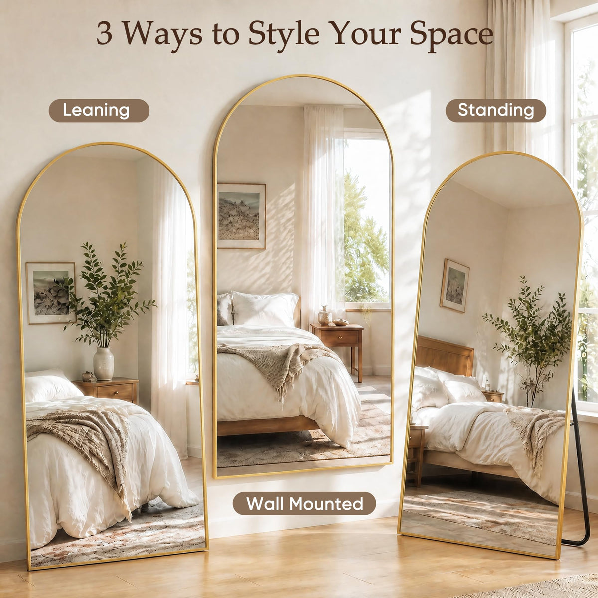76"x34" Arched Full Length Mirror, Large Floor Mirror, Gold