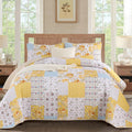 Yellow Patchwork Quilt Set, Rose Floral Plaid Bedspread