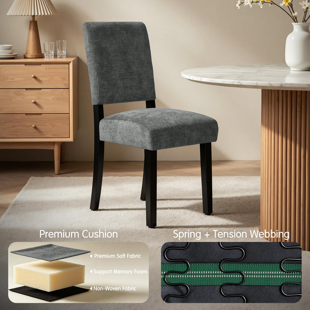 Set of 2, Upholstered Dining Room Chairs, Modern Farmhouse Parsons Chairs with Solid Wood Legs & Fabric Padded Seat