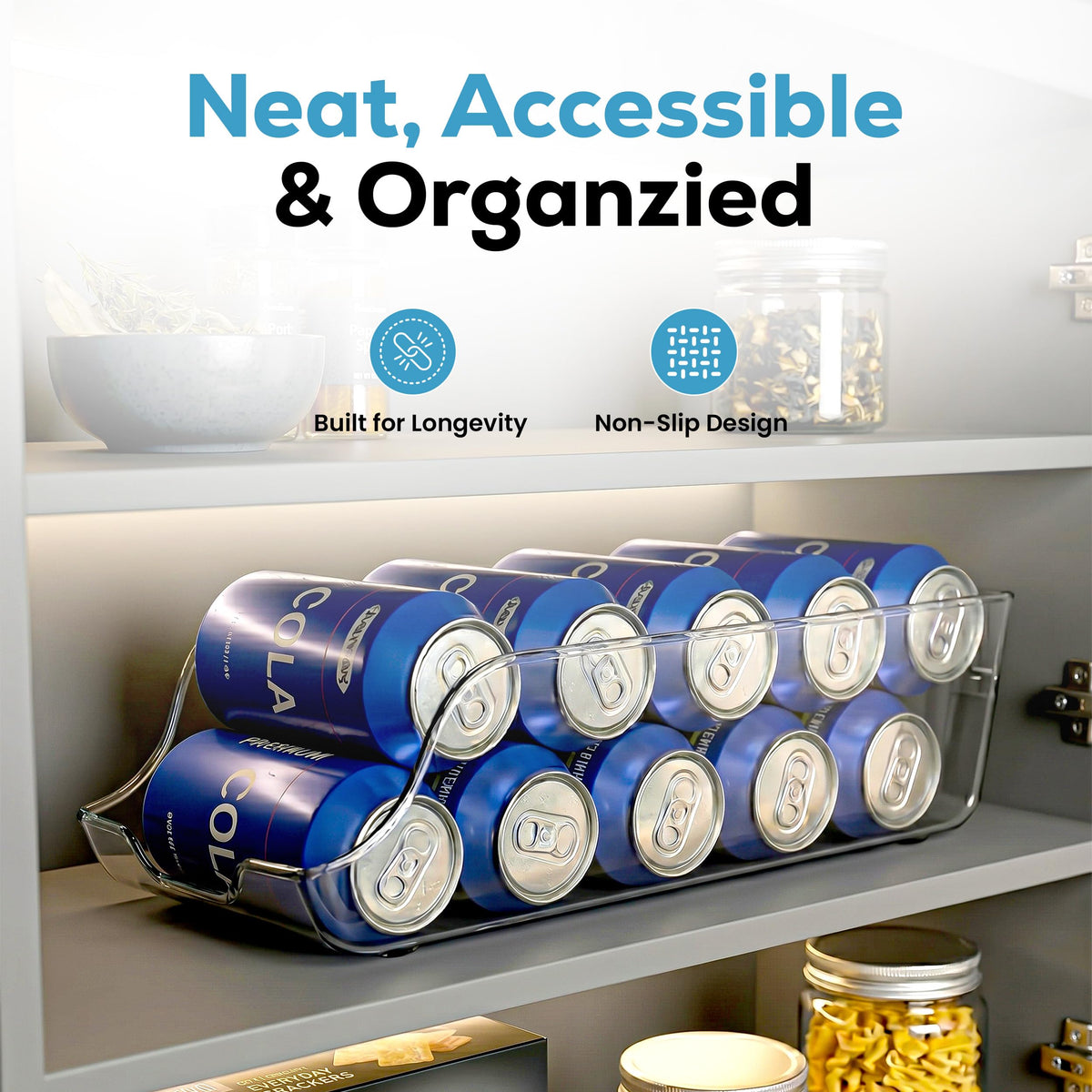 Soda Can Organizer for Refrigerator & Pantry, 4 Pack, Clear