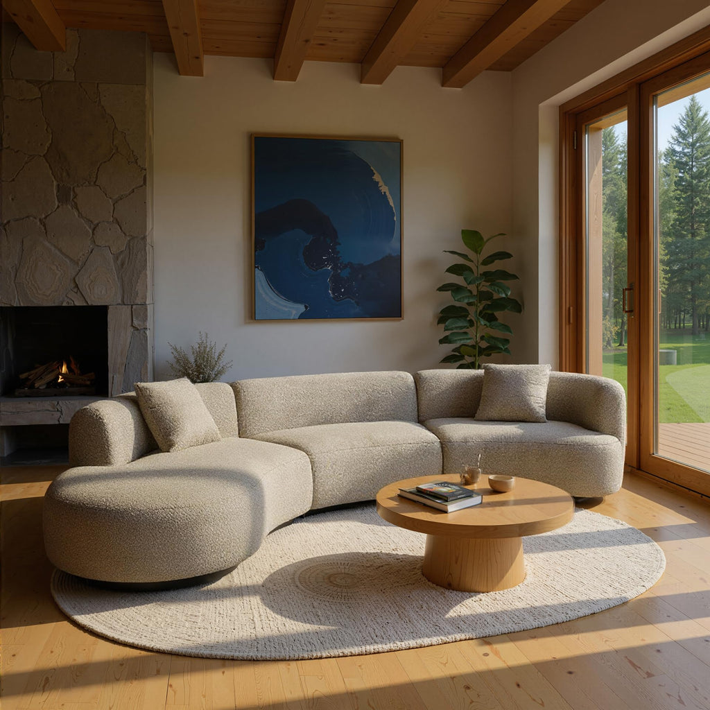 Formia Boucle Curved Sectional Sofa, 153" W Left Hand, Light Coffee