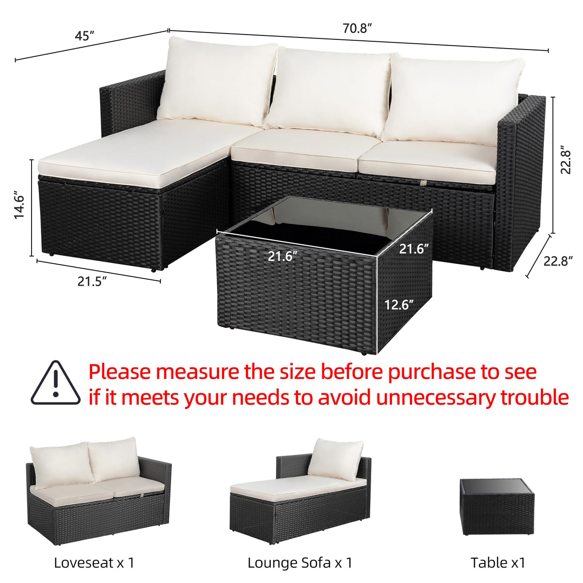 Outdoor Sectional Patio Furniture Set 4-Piece, All-Weather PE Rattan Sofa Couch with Cushions & Storage Coffee Table