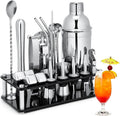 Cocktail Shaker Set, Bartender Kit with Stand 25oz Sliver - Set of 23