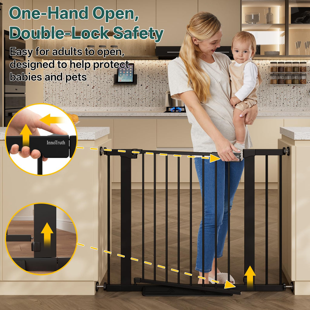 29.6-39.1 in Wide Baby Gate for Stairs and Doorways, Black