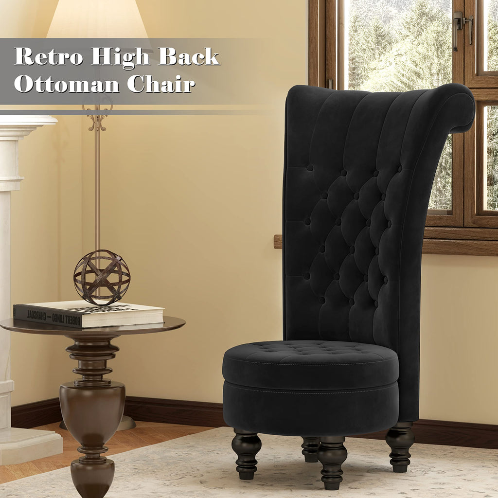 MU High Back Throne Royal Velvet Accent Armless Chair Set of 2, Black