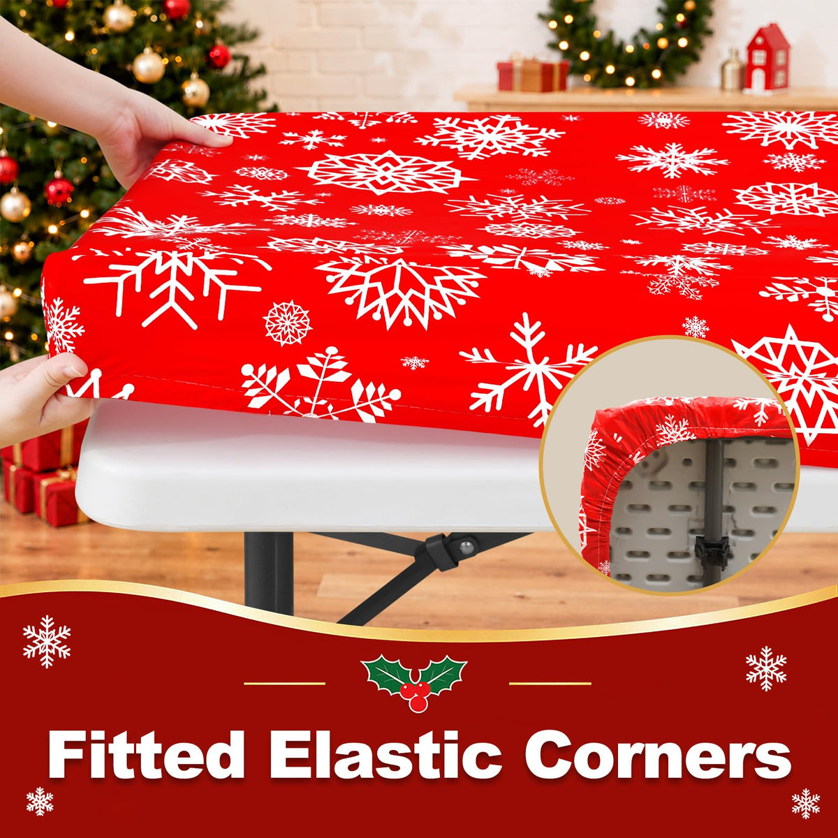 Christmas Table Cloth, Waterproof Plastic Table Cover for 3.5FT Table
