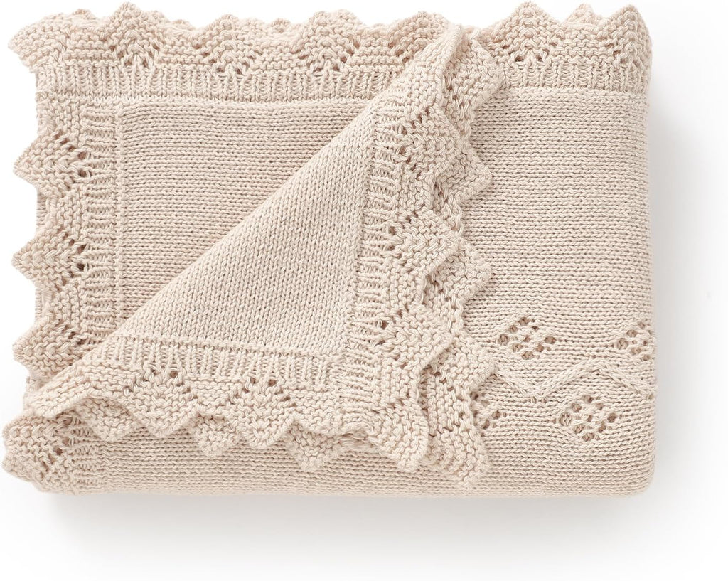 Cotton Knit Baby Blankets Neutral Cozy Crochet Receiving Crib 30x40