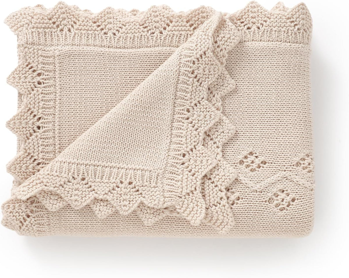 Cotton Knit Baby Blankets Neutral Cozy Crochet Receiving Crib 30x40